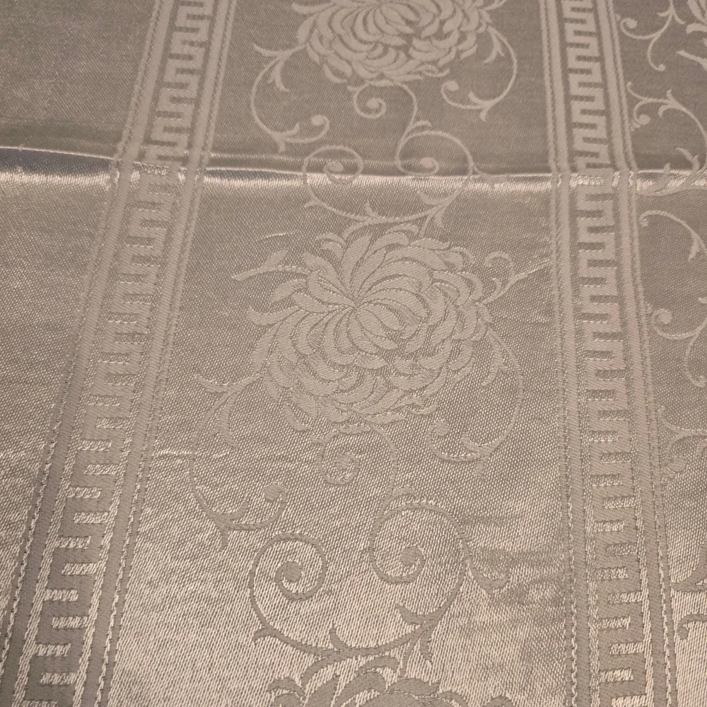White Damask Floral Greek Key Rectangular Tablecloth 65x52 Formal Dining Elegant